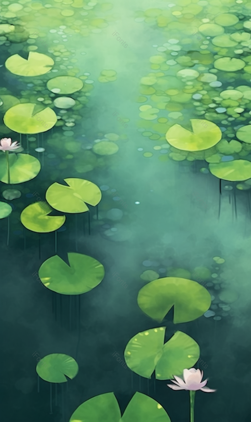 二十四节气夏至夏季水塘中荷花荷叶开花小船印迹绿色插画,插画/手绘图,插画/手绘图库,插画/手绘图下载,插画/手绘